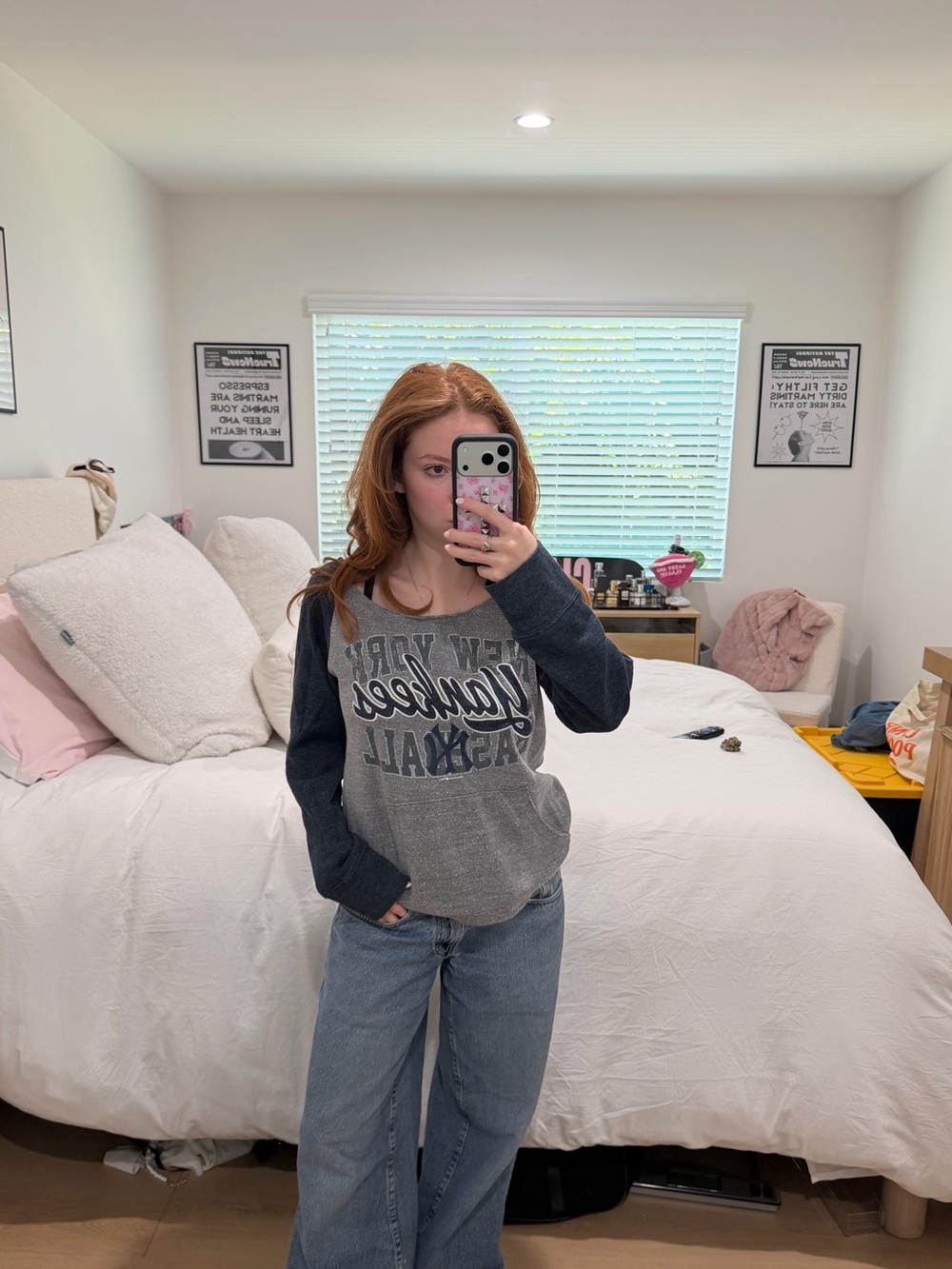 MLB Women's Off-the-Shoulder Two-Tone Gray and Charcoal Sweatshirt